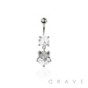 316L SURGICAL STEEL CZ FOX DANGLE BELLY BUTTON NAVEL RING 